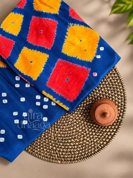 Handcrafted Royal Blue Shibori & Bandhani Saree with Sunburst Medallion Pallu